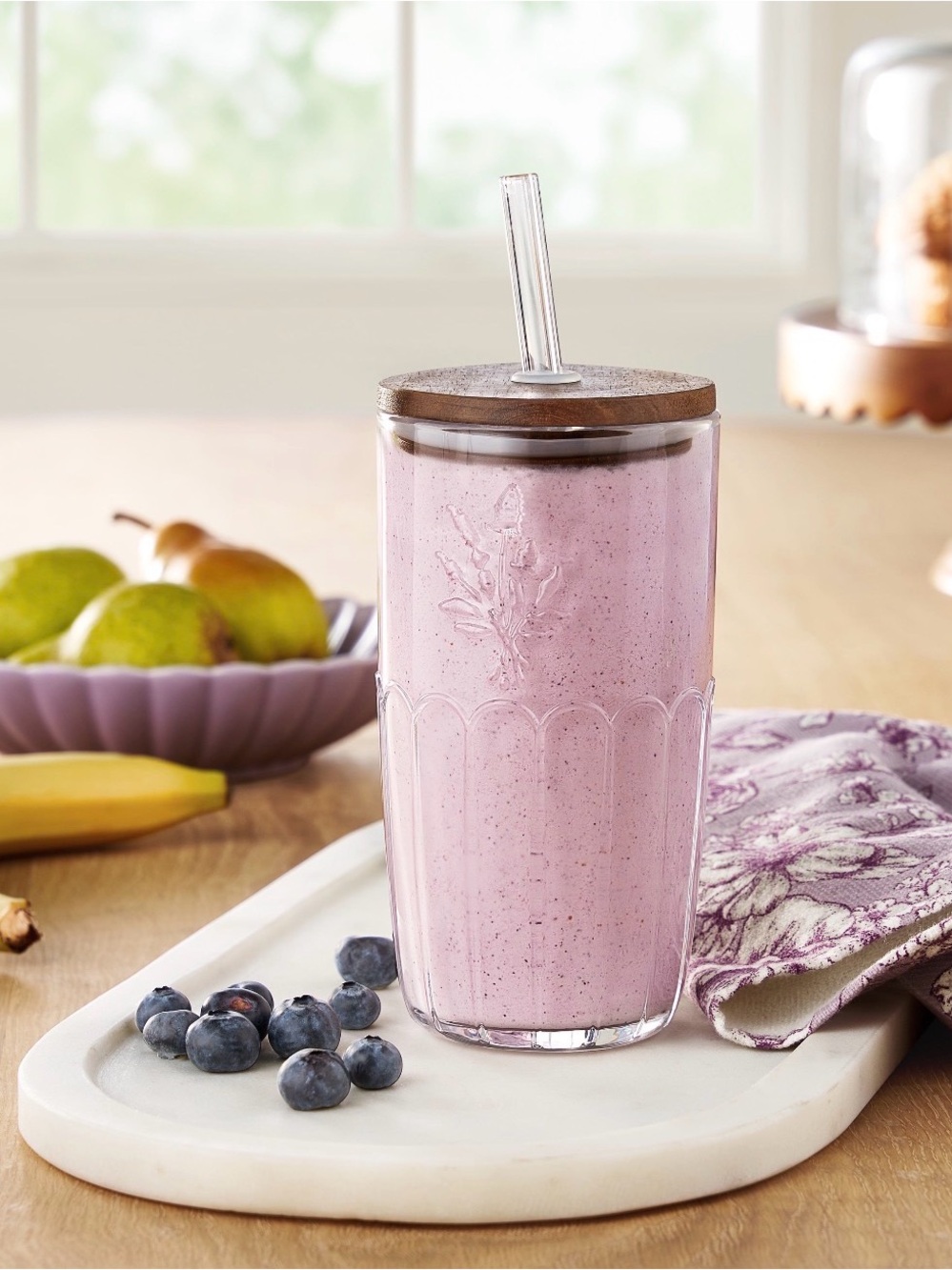 The Pioneer Woman  Glass Tumbler with Wooden Lid & Clear Straw